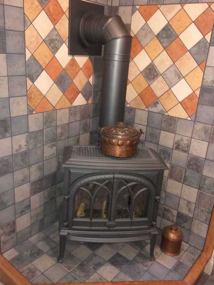 Propane stove with custom tile hearth