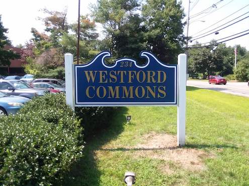 Westford Commons custom handmade welcome sign (after)