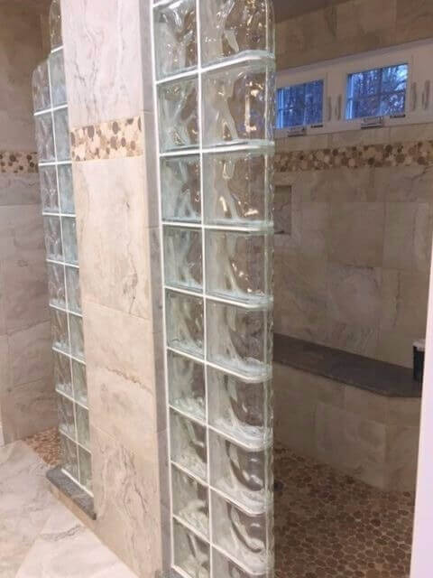 Glass block, dual-entrance walk-in shower