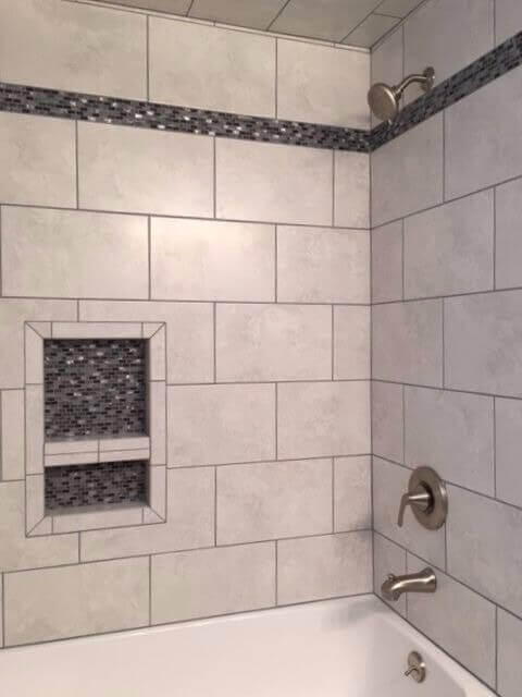 Shower with custom tile surround over 5-foot tub unit